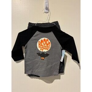 NWT Cat & Jack Halloween‎ Black Bats "Boo" Sweatshirt & Pants Outfit - 12M